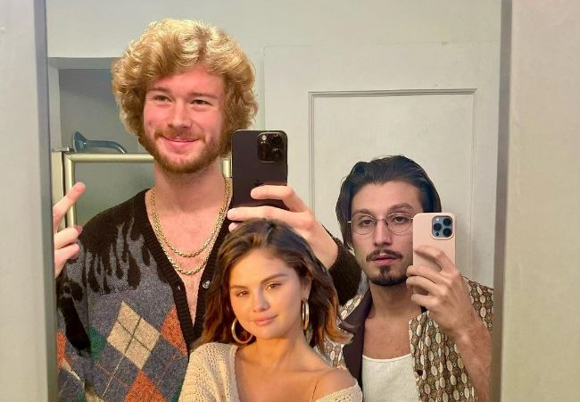 A picture of Yung Gravy with fellow celebs, Selena Gomez and bbno$.